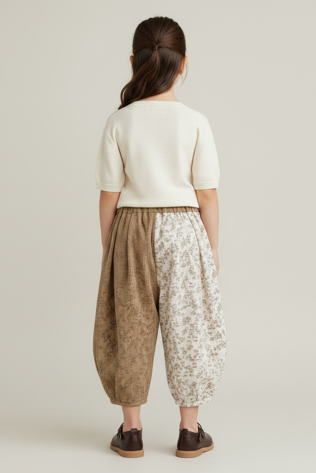 Pantalon Parachute Bicolore Côtelé Floral Ample Enfant - Multicolore Cordé - vue 2