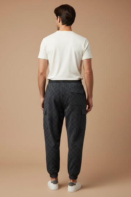 Pantalon Parachute Carreaux Velours Cargo Cordon Homme - Gris - vue 2