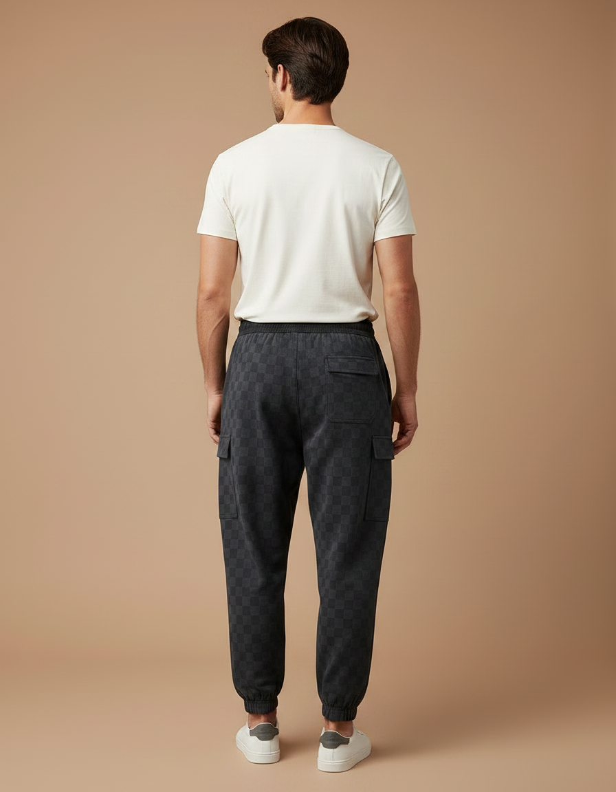 Pantalon Parachute Carreaux Velours Cargo Cordon Homme - Gris - vue 2