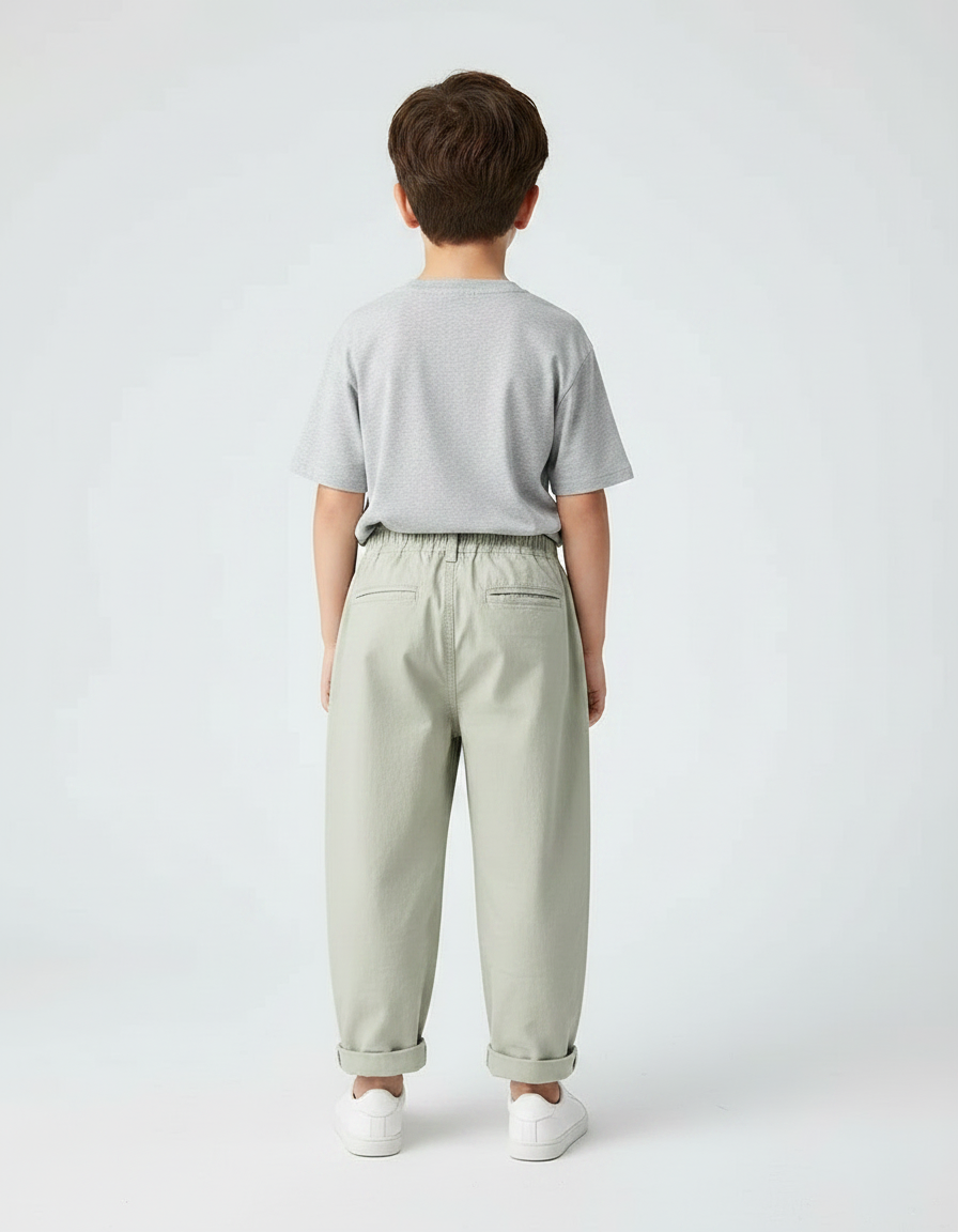 Pantalon Parachute Kaki Ample Coton Garçon Décontracté - vue 2