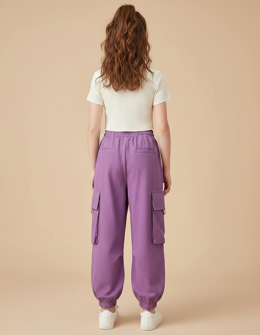 Pantalon Parachute Violet Cargo Ample Décontracté Enfant - Molleton - vue 2
