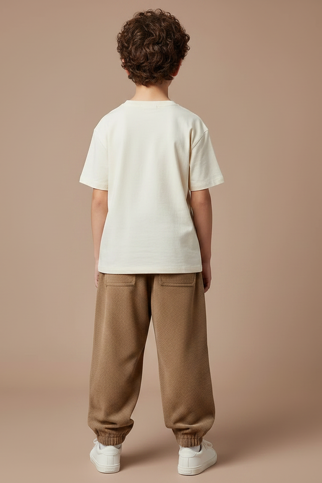 Pantalon Parachute Marron Côtelé Ample Élastiqué Garçon - Cordé - vue 2