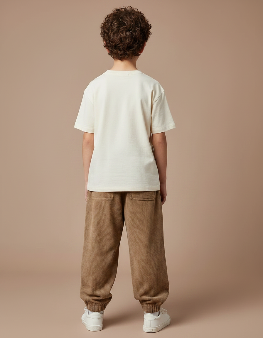 Pantalon Parachute Marron Côtelé Ample Élastiqué Garçon - Cordé - vue 2