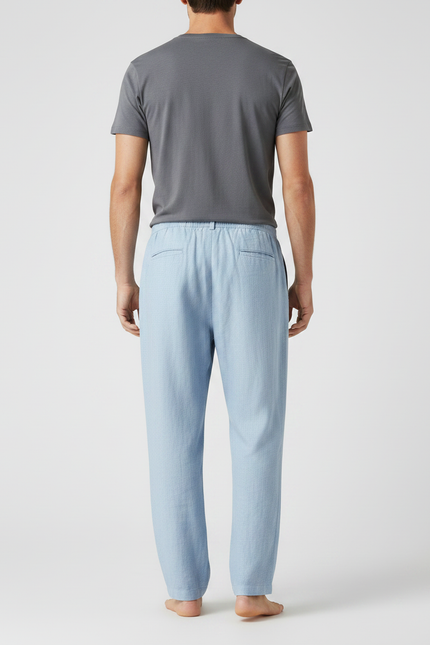 Pantalon Parachute Bleu Ciel Lin Décontracté Homme - vue 2