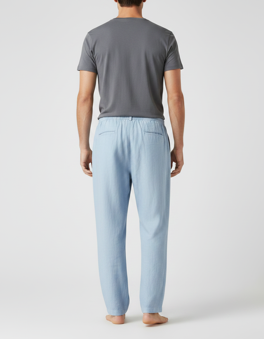 Pantalon Parachute Bleu Ciel Lin Décontracté Homme - vue 2
