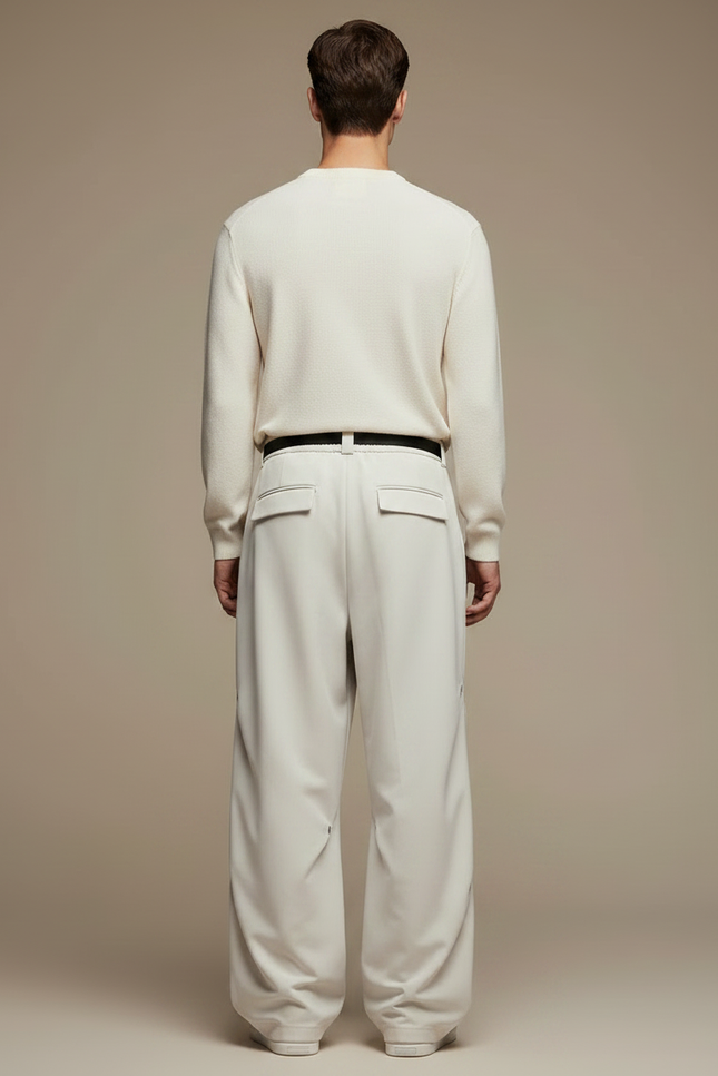 Pantalon Parachute Crème Ample Ceinture Décontracté Homme - Beige Polyester - vue 2
