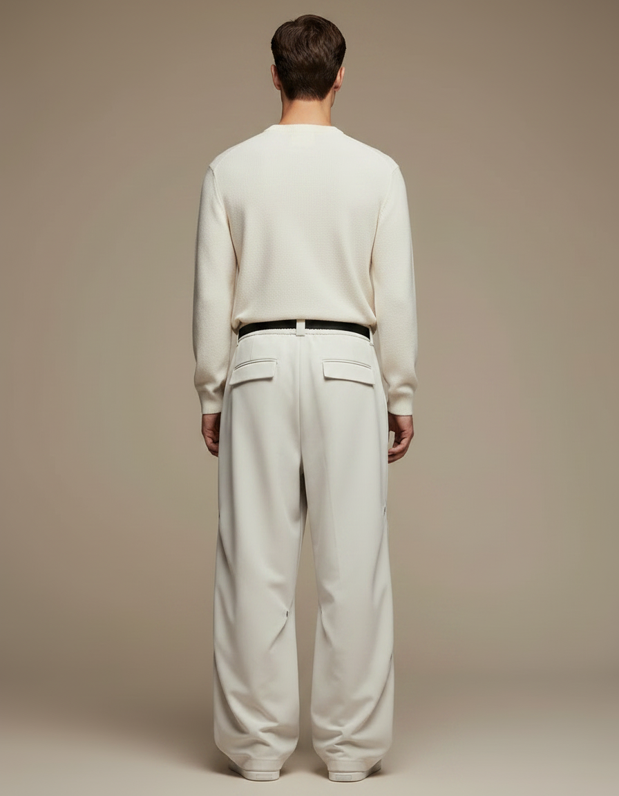Pantalon Parachute Crème Ample Ceinture Décontracté Homme - Beige Polyester - vue 2