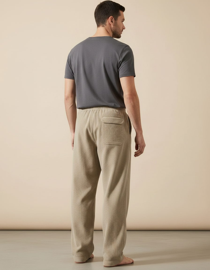 Pantalon Parachute Beige Côtelé Ample Homme Décontracté Sport - Cordé - vue 2