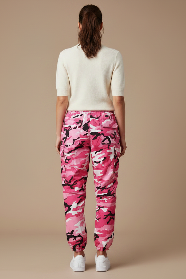 Pantalon Parachute Rose Camouflage Cargo Ample Femme Moderne - Polyester - vue 2