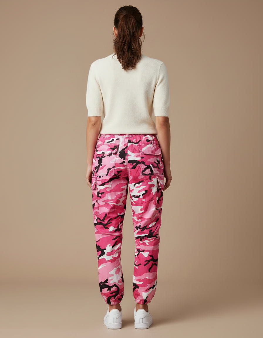 Pantalon Parachute Rose Camouflage Cargo Ample Femme Moderne - Polyester - vue 2
