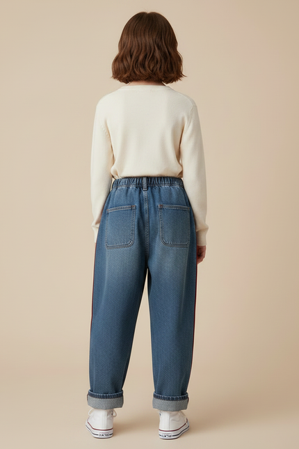 Pantalon Parachute Denim Ample Rouge Fille - Bleu Jean - vue 2