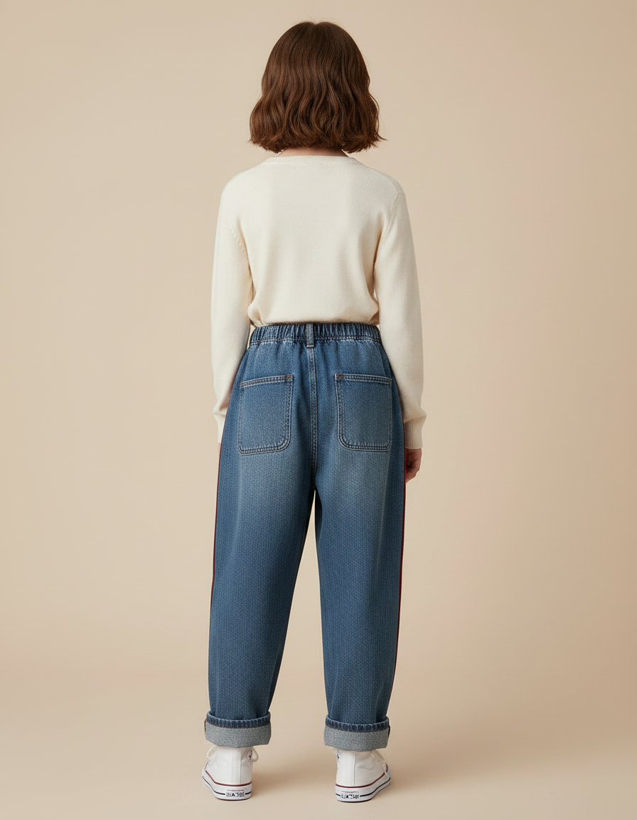 Pantalon Parachute Denim Ample Rouge Fille - Bleu Jean - vue 2