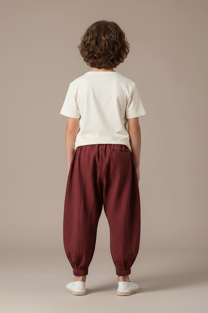 Pantalon Parachute Bordeaux Ample Décontracté Enfant Coton - vue 2