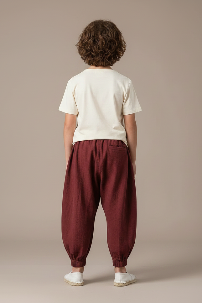 Pantalon Parachute Bordeaux Ample Décontracté Enfant Coton - vue 2