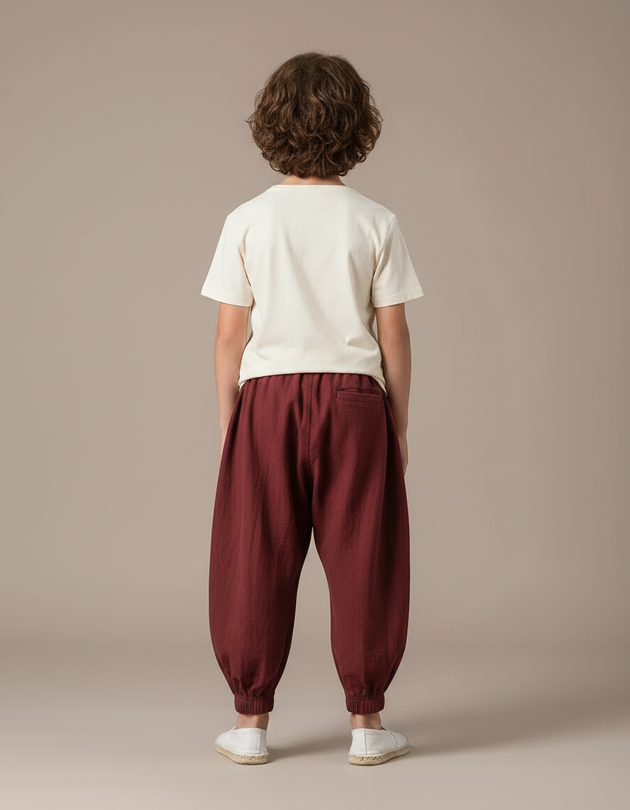Pantalon Parachute Bordeaux Ample Décontracté Enfant Coton - vue 2