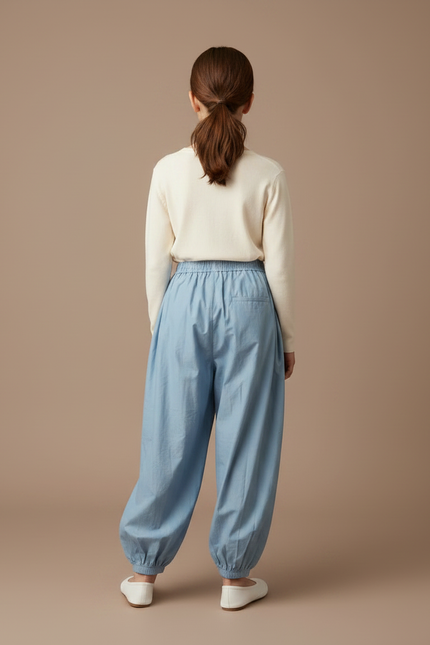 Pantalon Parachute Bleu Ciel Ample Coton Enfant - vue 2
