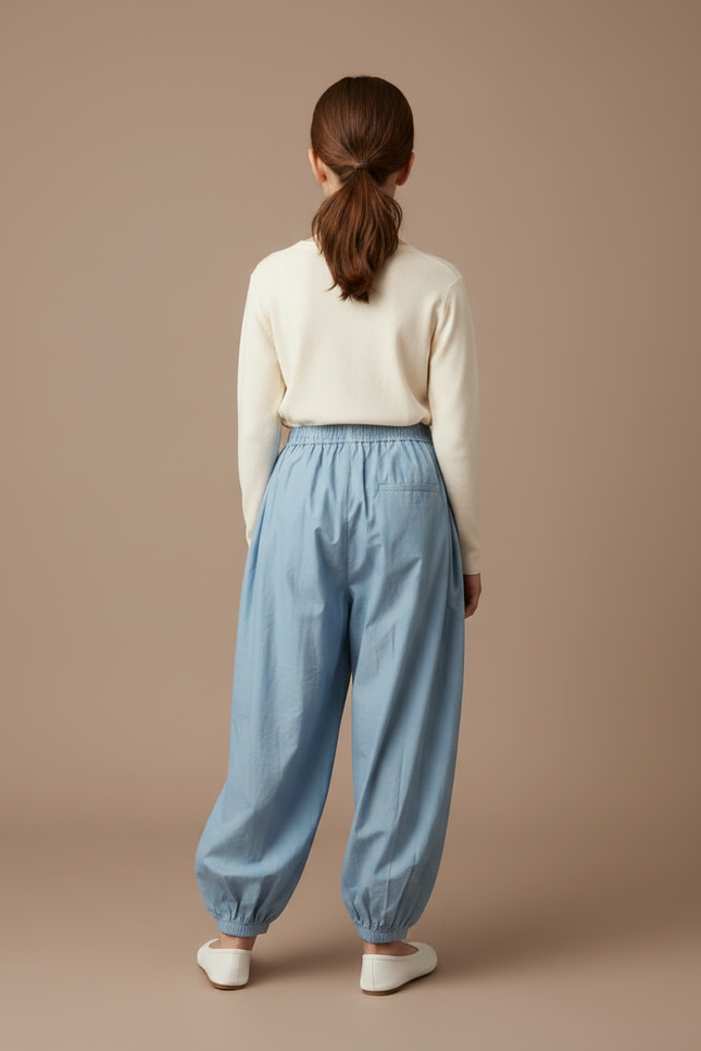 Pantalon Parachute Bleu Ciel Ample Coton Enfant - vue 2