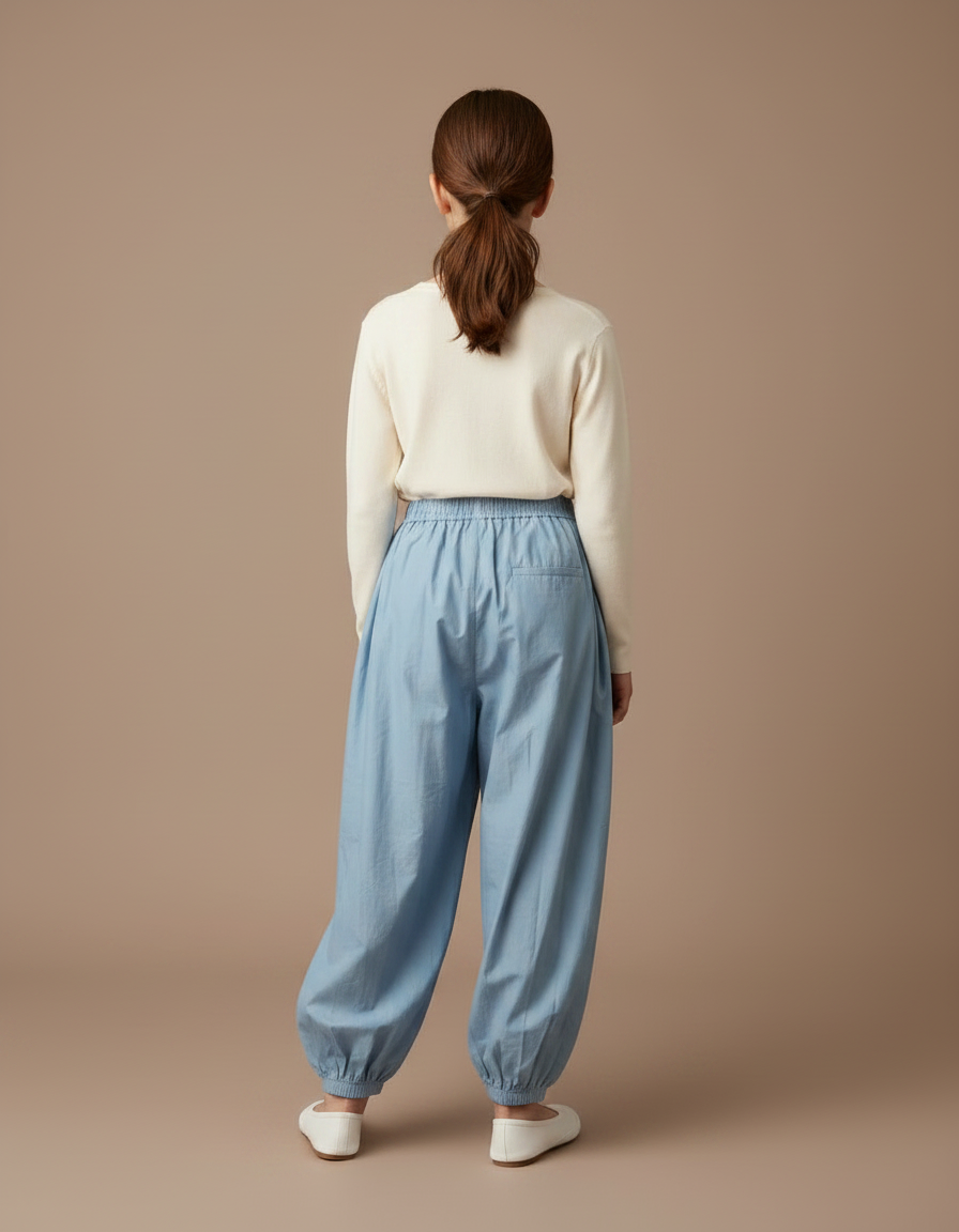 Pantalon Parachute Bleu Ciel Ample Coton Enfant - vue 2