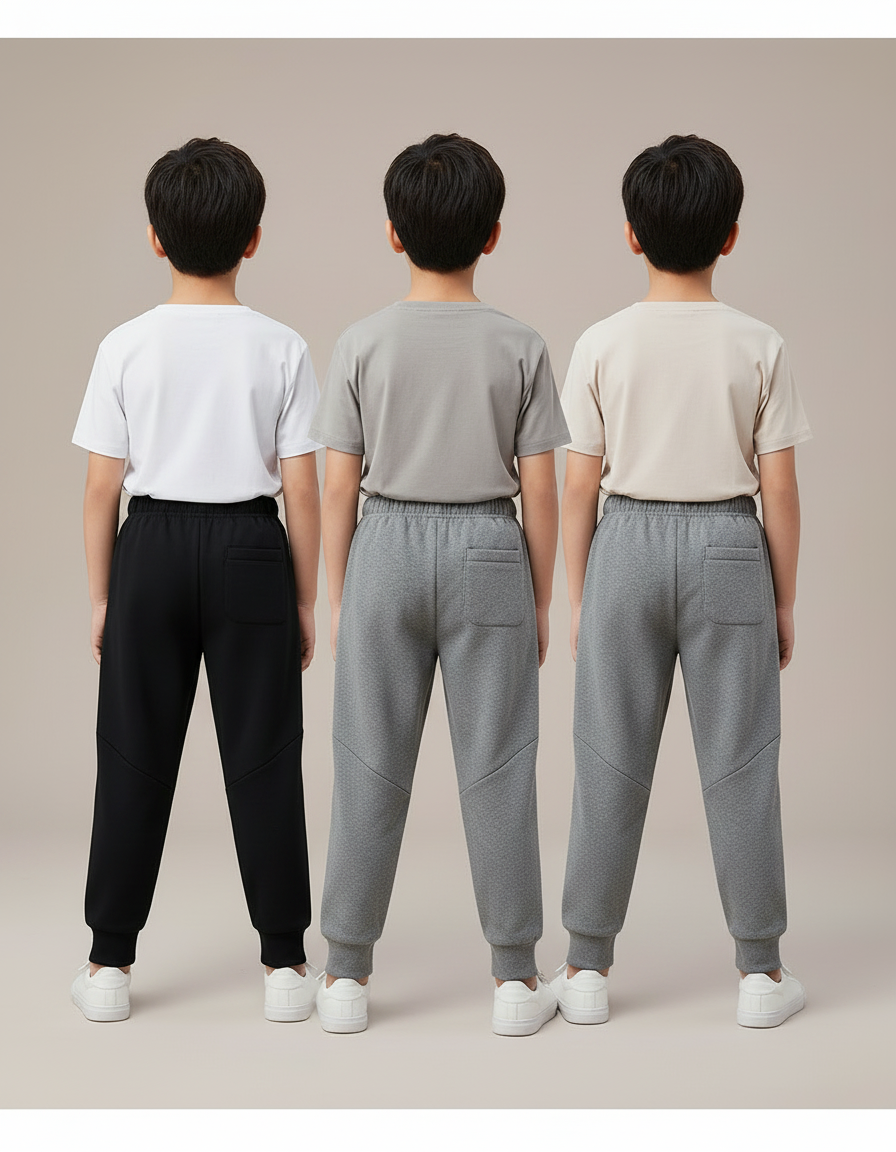 Pantalon Parachute Sportif Rayures Blanches Garçon Hiver - Gris Molleton - vue 2