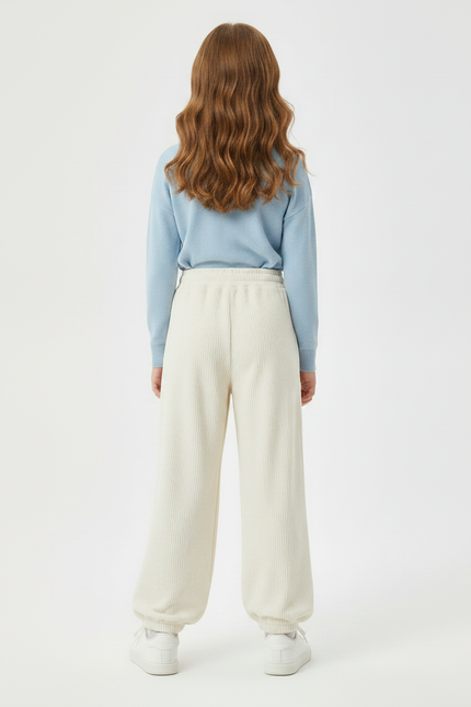 Pantalon Parachute Crème Côtelé Ample Confortable Fille - Beige Cordé - vue 2
