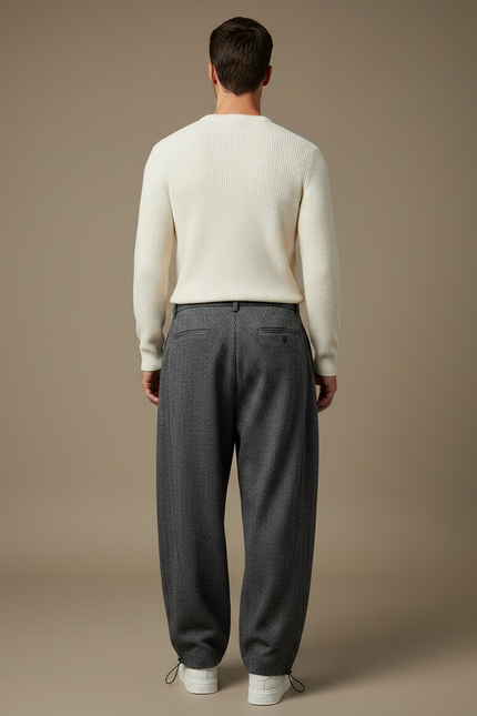 Pantalon Parachute Gris Laine Rayé Ample Homme - vue 2