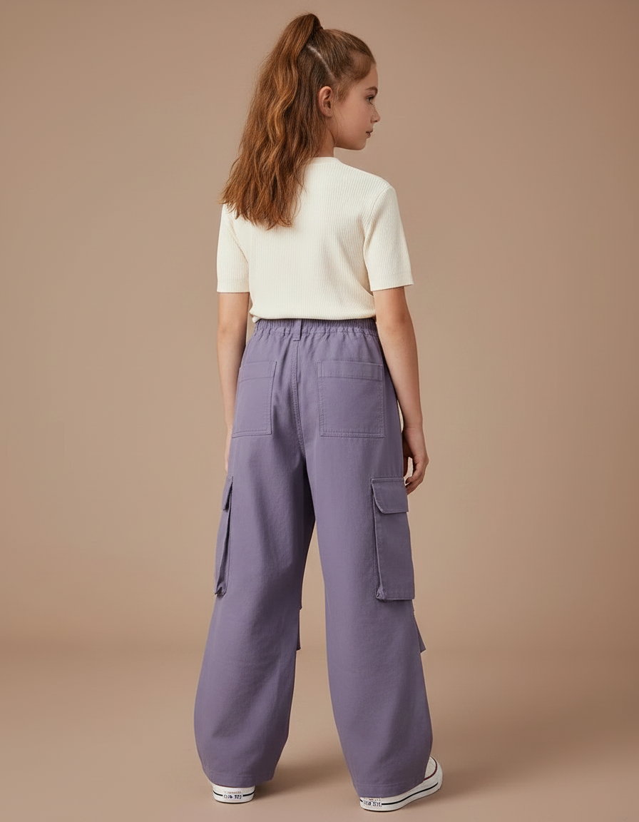 Pantalon Parachute Violet Ample Cargo Fille Décontracté - Toile - vue 2