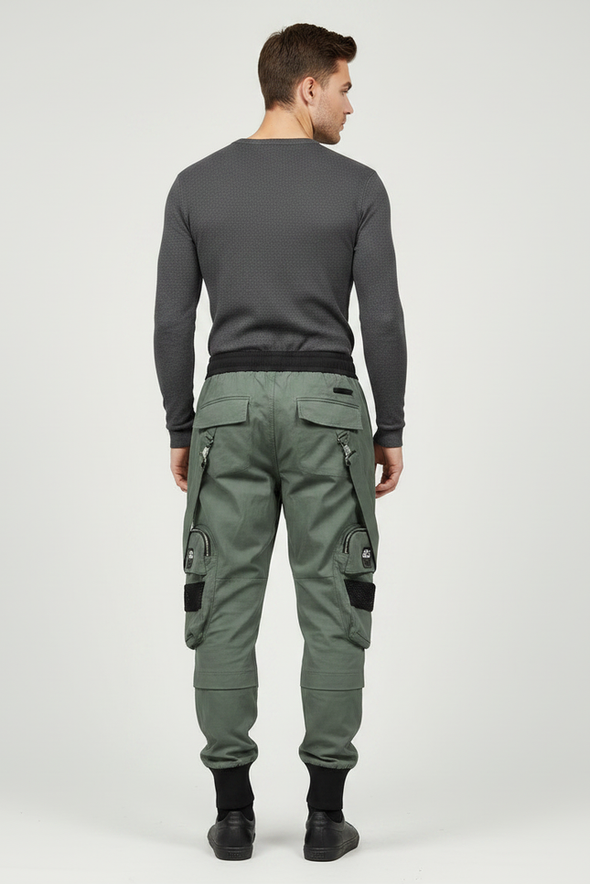 Pantalon Parachute Kaki Cargo Multipoches Streetwear Homme - Gabardine - vue 2