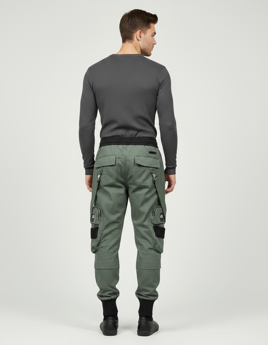 Pantalon Parachute Kaki Cargo Multipoches Streetwear Homme - Gabardine - vue 2
