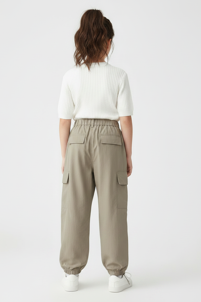 Pantalon Parachute Kaki Cargo Ample Fille Respirant - Polyester - vue 2