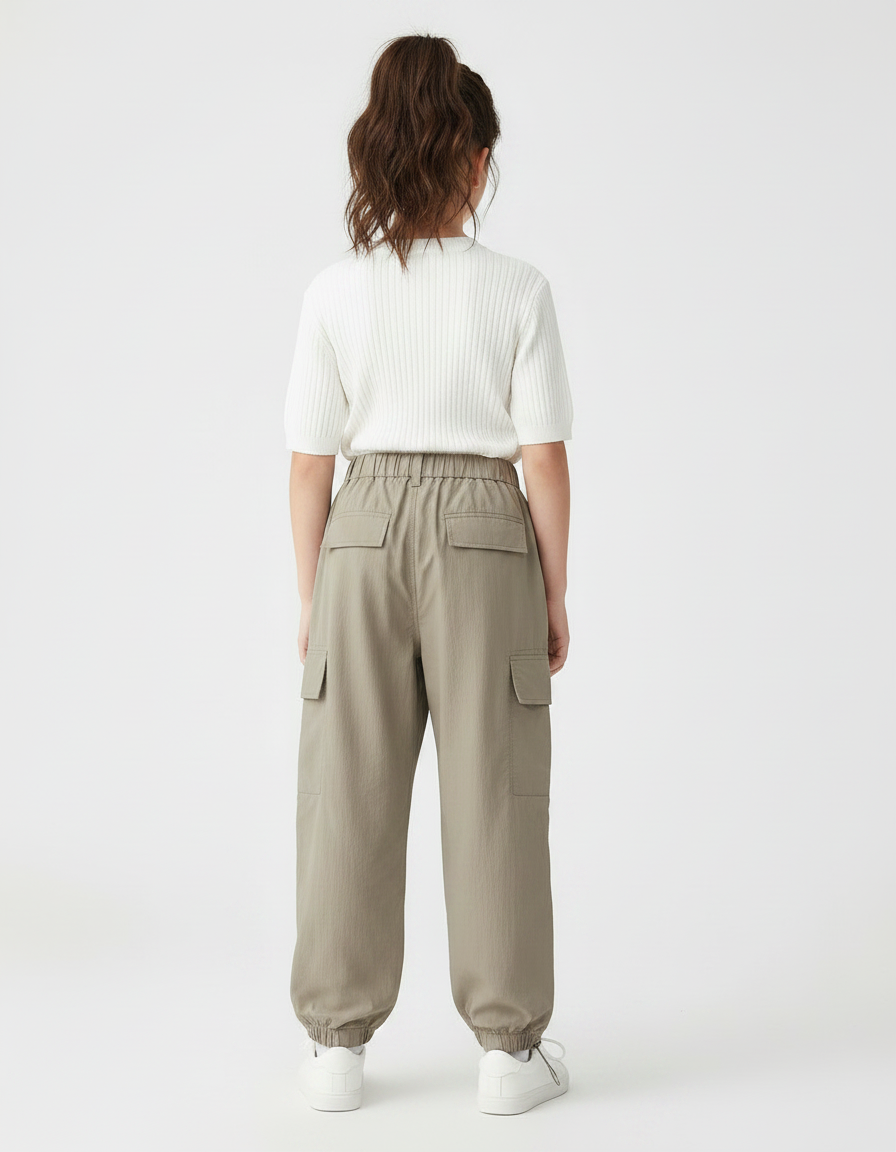 Pantalon Parachute Kaki Cargo Ample Fille Respirant - Polyester - vue 2