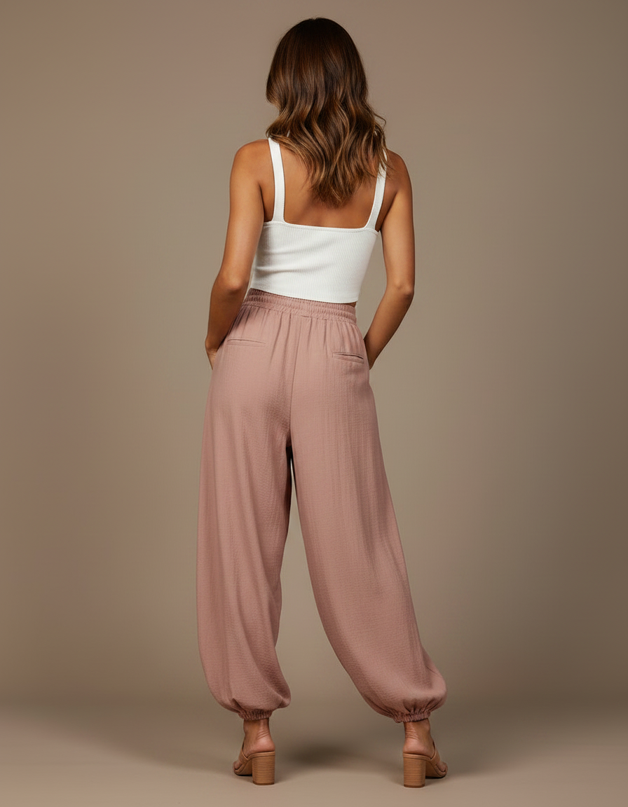 Pantalon Parachute Fluide Doux Cordon Ample Femme - Rose Viscose - vue 2