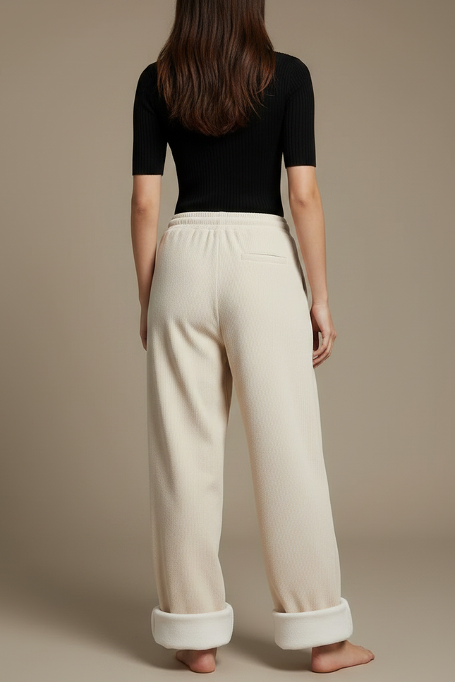 Pantalon Parachute Crème Côtelé Doublé Polaire Ample - Beige Cordé - vue 2