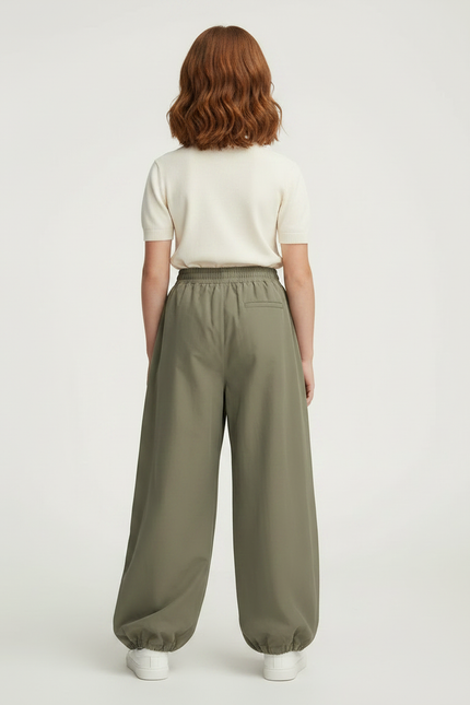 Pantalon Parachute Vert Kaki Ample Nylon Enfant - Polyester - vue 2