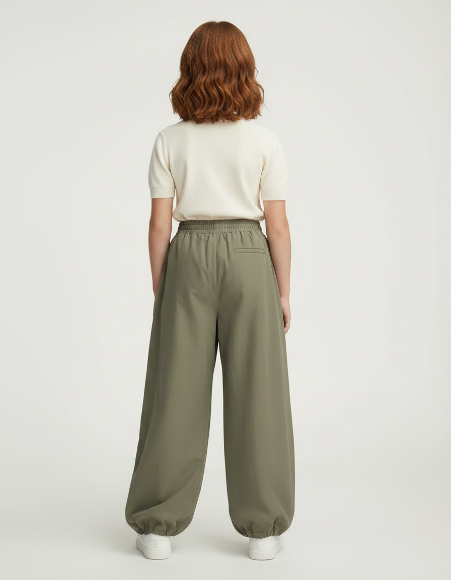 Pantalon Parachute Vert Kaki Ample Nylon Enfant - Polyester - vue 2