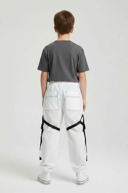 Pantalon Parachute Garçon Blanc Resserré Aux Chevilles - Polyester - vue 2