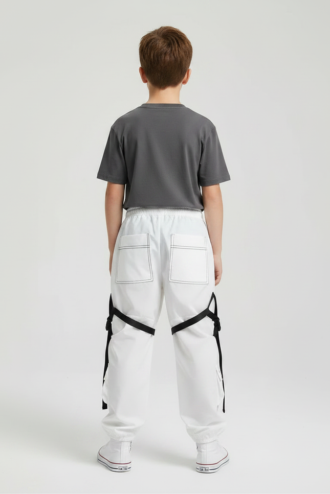 Pantalon Parachute Garçon Blanc Resserré Aux Chevilles - Polyester - vue 2