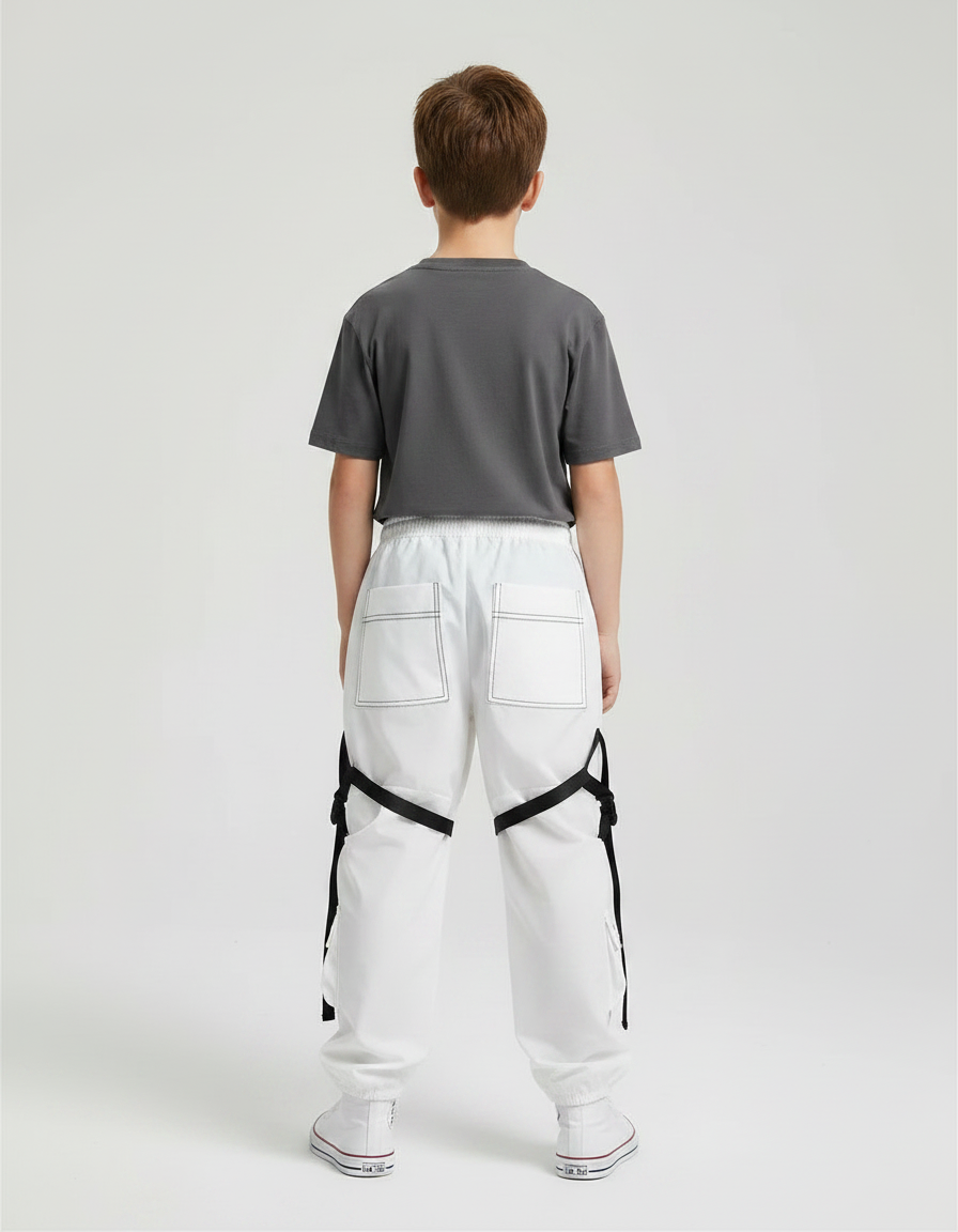 Pantalon Parachute Garçon Blanc Resserré Aux Chevilles - Polyester - vue 2