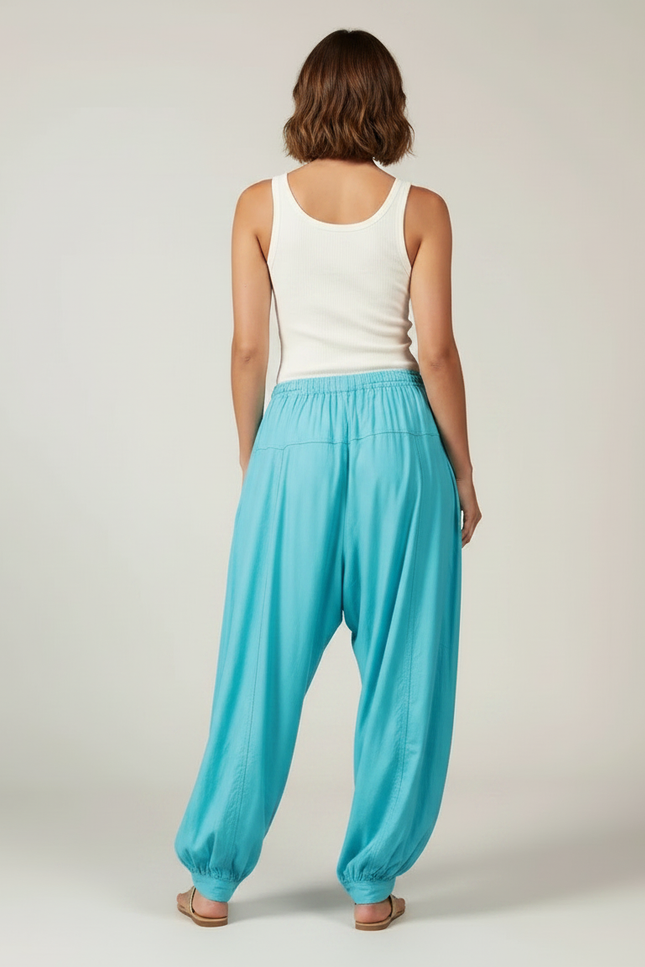 Pantalon Parachute Fluide Ample Cordon Bleu Femme - Lin - vue 2