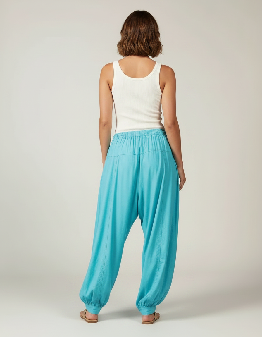 Pantalon Parachute Fluide Ample Cordon Bleu Femme - Lin - vue 2