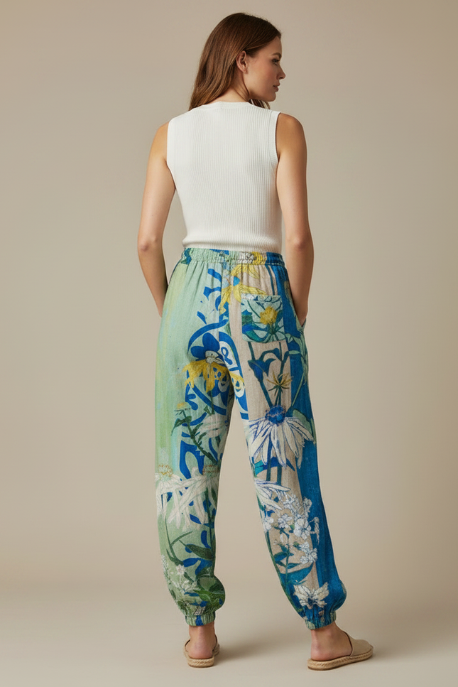 Pantalon Parachute Fluide Imprimé Floral Taille Élastique - Lin - vue 2