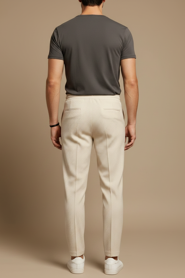 Pantalon Parachute Crème Texturé Slim Cordon Homme - Beige Maille - vue 2