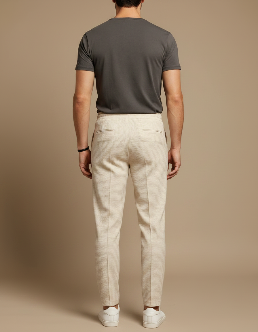 Pantalon Parachute Crème Texturé Slim Cordon Homme - Beige Maille - vue 2