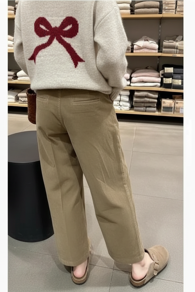 Pantalon Parachute Marron Côtelé Ample Décontracté Femme - Camel Cordé