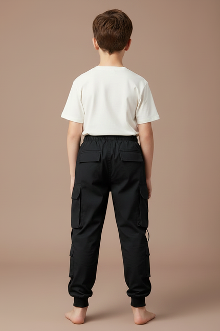 Pantalon Parachute Noir Ample Cargo Garçon - Polyester - vue 2