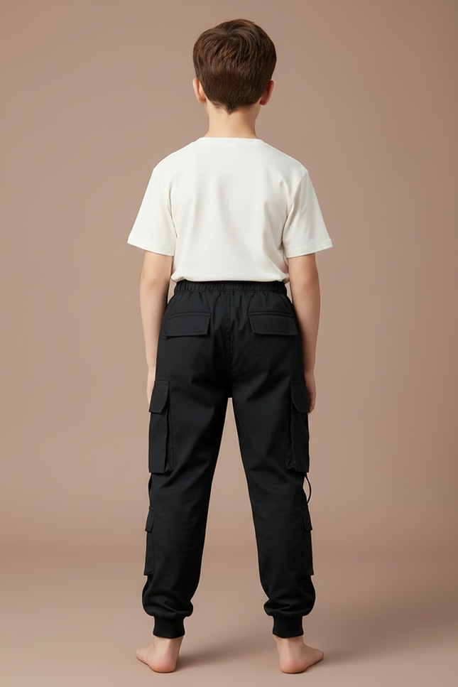 Pantalon Parachute Noir Ample Cargo Garçon - Polyester - vue 2