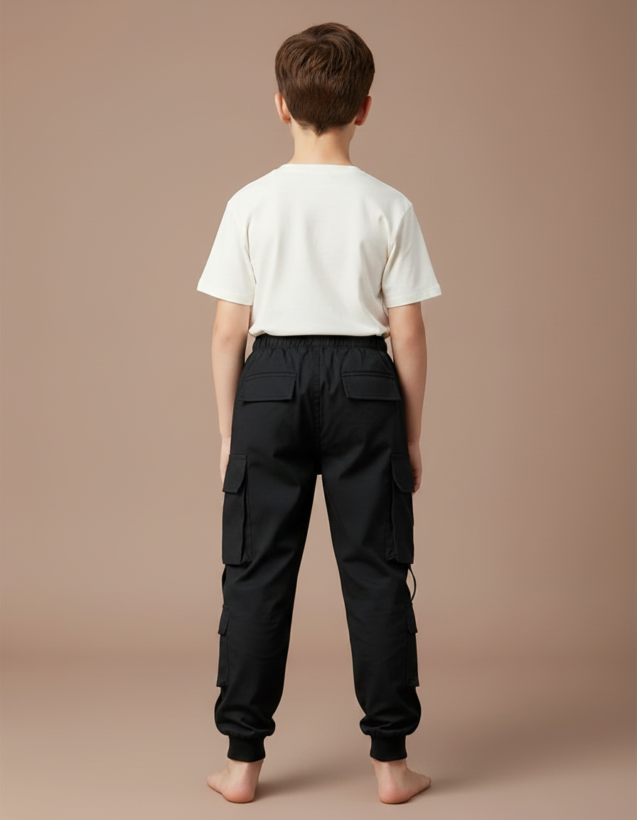 Pantalon Parachute Noir Ample Cargo Garçon - Polyester - vue 2