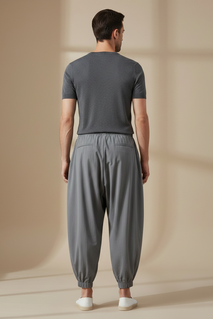 Pantalon Parachute Gris Ample Lin Décontracté - vue 2