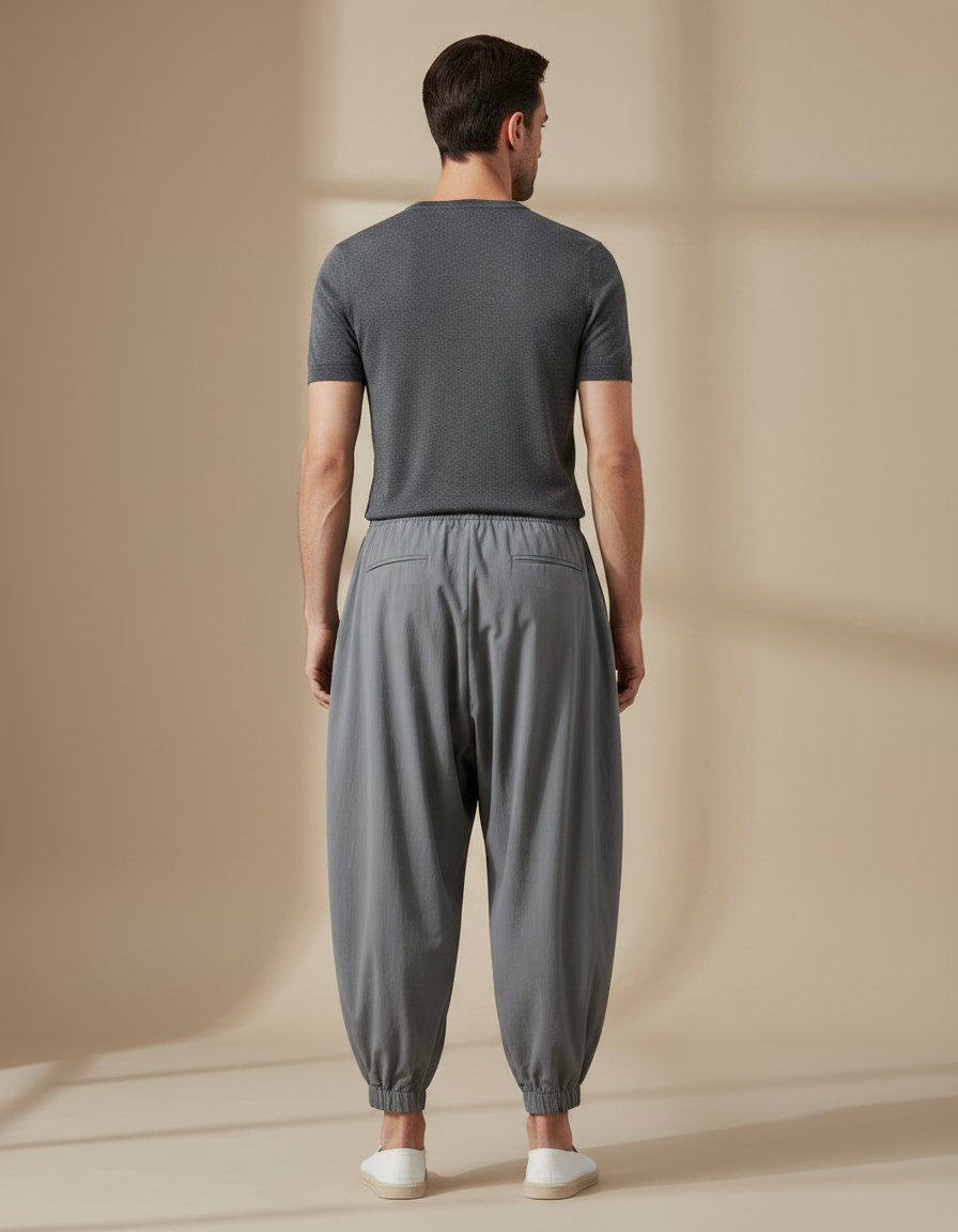 Pantalon Parachute Gris Ample Lin Décontracté - vue 2