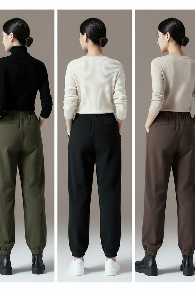 Pantalon Parachute Harem Vert Kaki Ample Décontracté Élastique - Cordé - vue 2