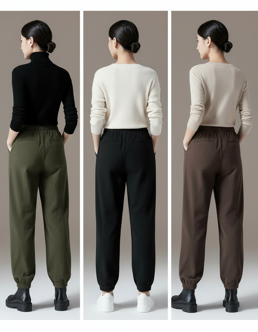 Pantalon Parachute Harem Vert Kaki Ample Décontracté Élastique - Cordé - vue 2
